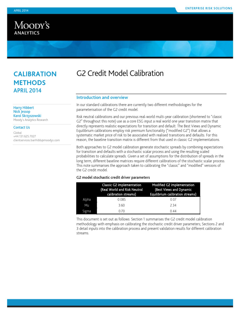 G2 Credit Model Calibration Methods | PDF | Bond Credit Rating | Markov ...