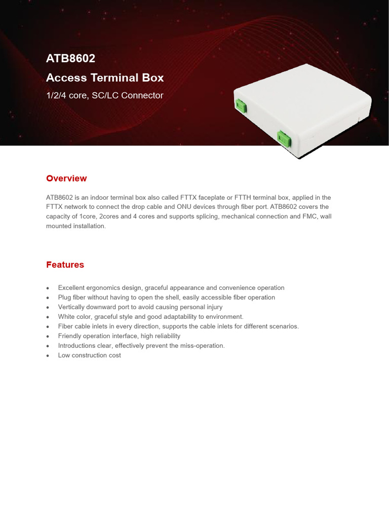 ATB8602 Indoor Terminal Box Overview | PDF | Optical Fiber | Fiber To The X