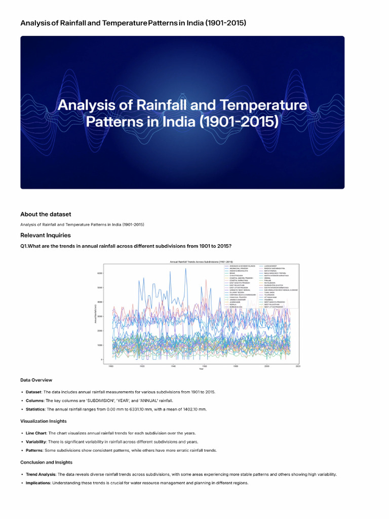 Analysis of Rainfall and Temperature Patterns in India (1901-2015) | PDF
