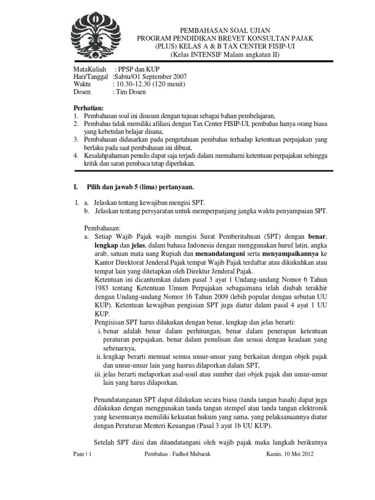 Contoh Soal Brevet A Dan B