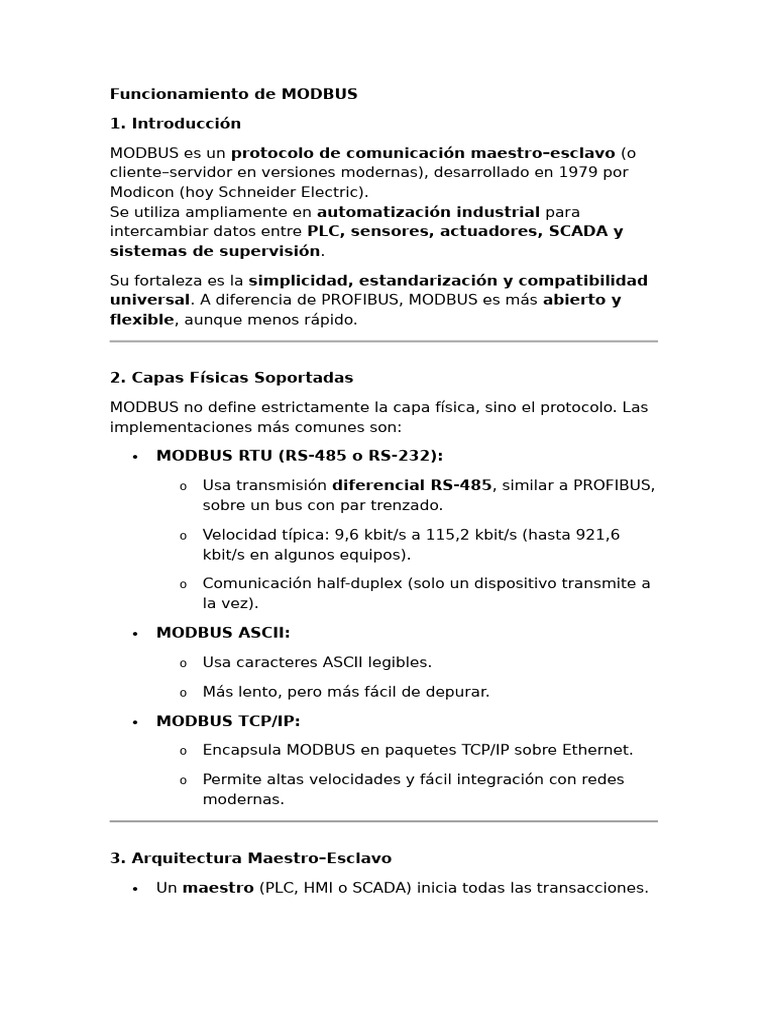 Funcionamiento del Protocolo MODBUS | PDF | Informática | Ingeniería ...