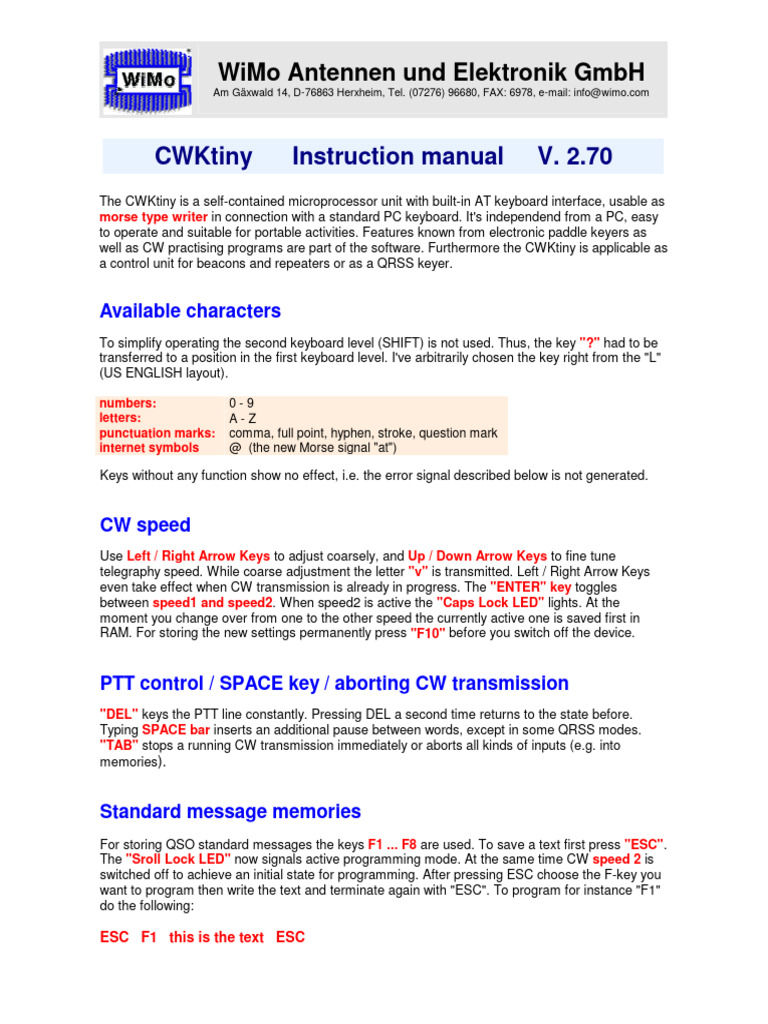CWKtiny Instruction Manual V. 2.70 | PDF | Electronics | Computer ...