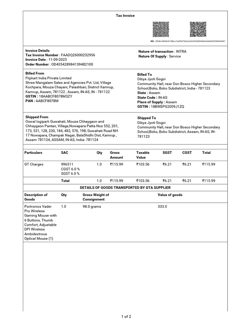 Invoice for Gaming Mouse Delivery | PDF | Taxation | Economies