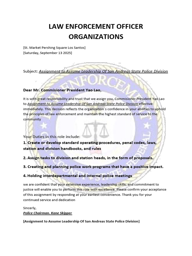 Leadership Role in San Andreas Police | PDF