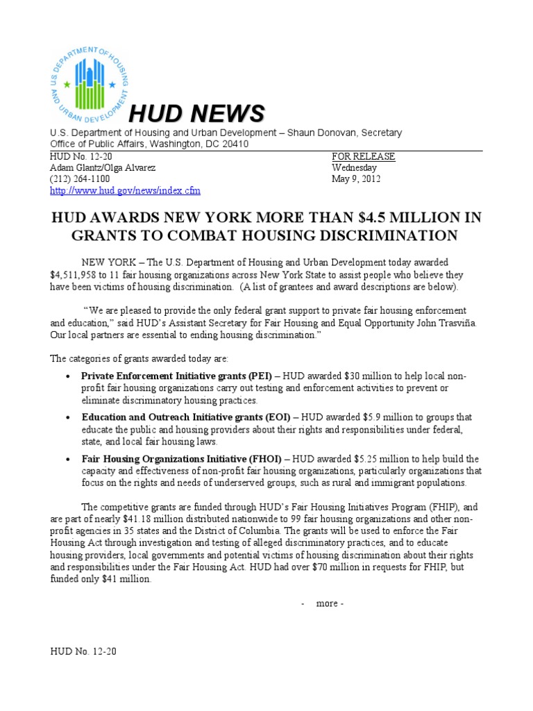 Hud News PDF Housing Discrimination (United States) Foreclosure