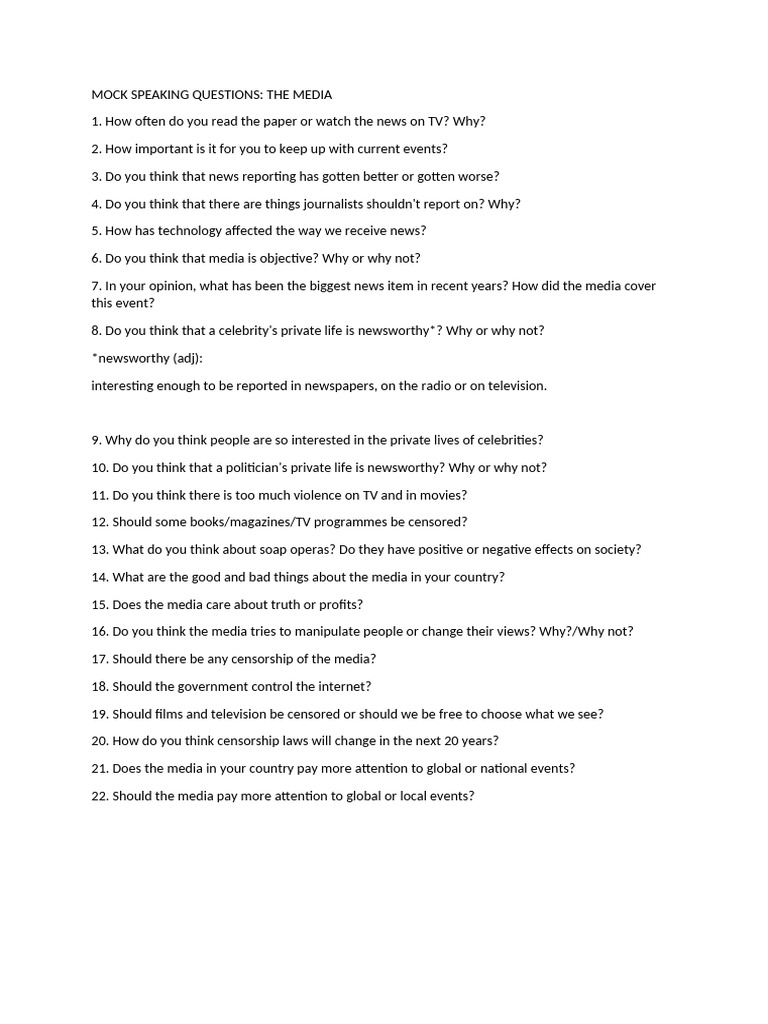 Media Discussion Questions for Interviews | PDF