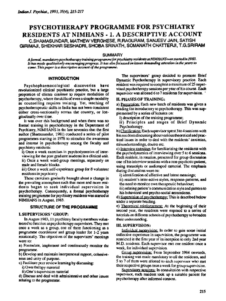 Psychotherapy Training for Psychiatry Residents | PDF | Psychotherapy ...