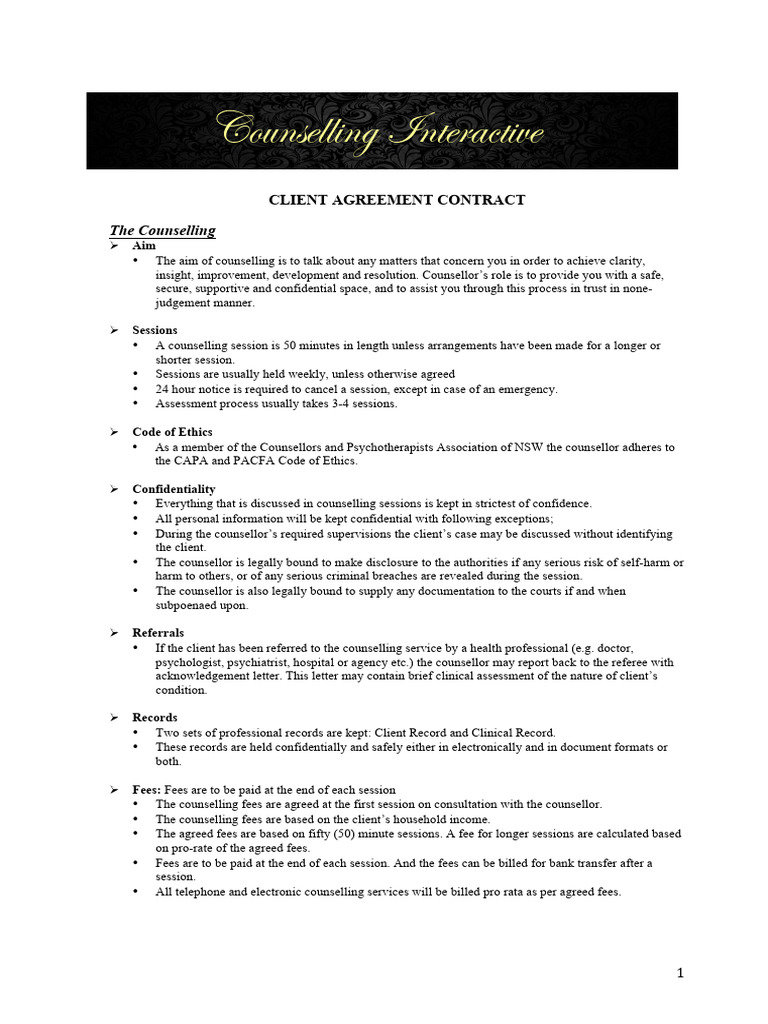 Counselling Client Agreement Overview | PDF