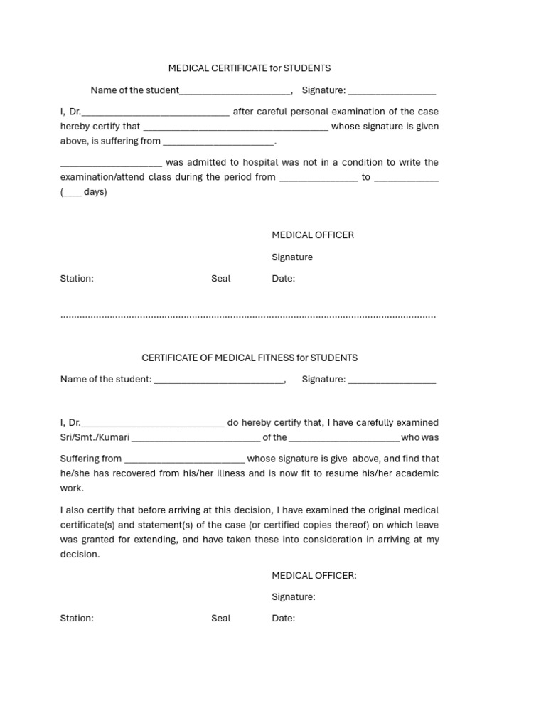 Medical Certificates for Student Leave | PDF