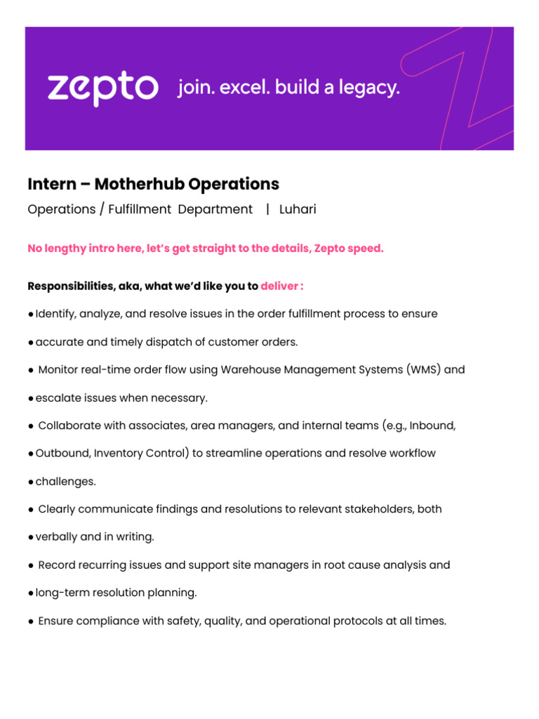 JD Intern Motherhub Operations | PDF