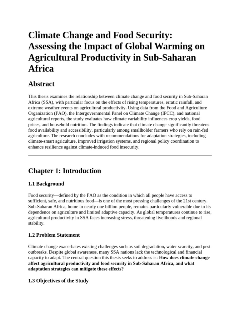 Climate Change's Impact on SSA Food Security | PDF | Food Security ...