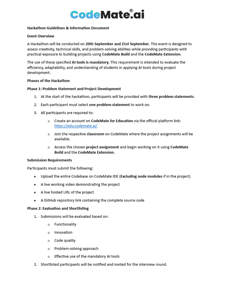 Hackathon Guidelines for CodeMate Event | PDF | Source Code | Cognition