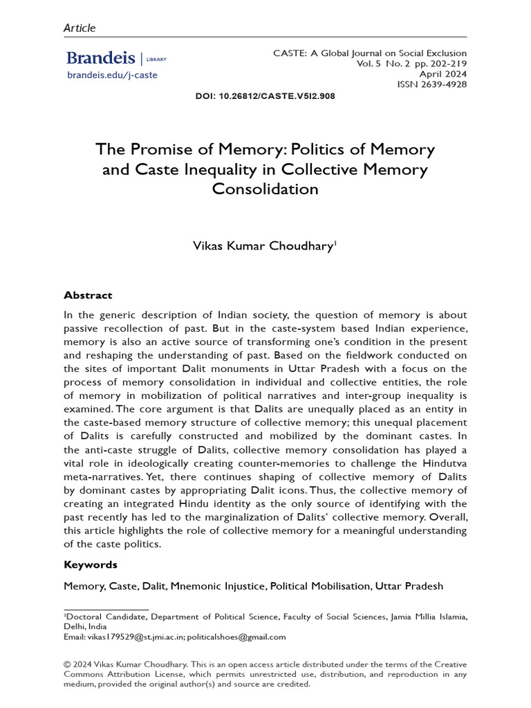 Politics of Memory and Caste Inequality in Collective Memory ...