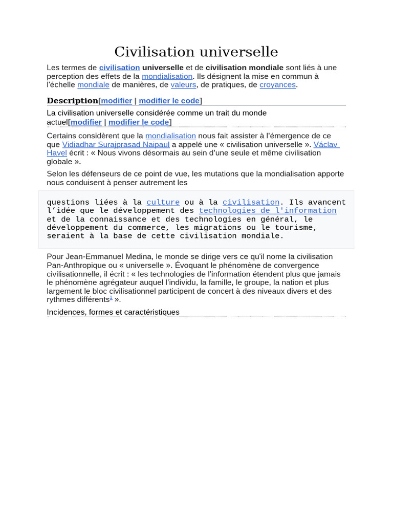 Civilisation Universelle Et Mondialisation PDF
