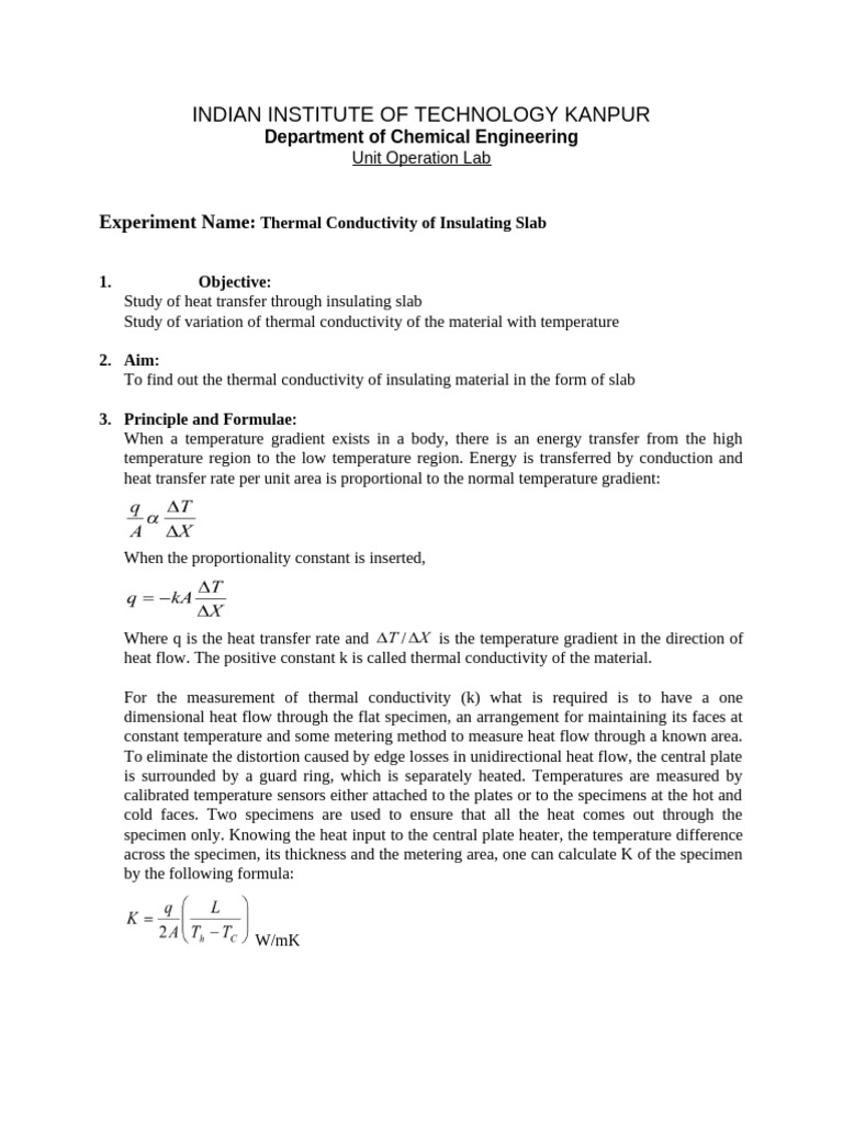Thermal Conductivity of Insulating Slab | PDF | Heat Transfer | Thermal ...