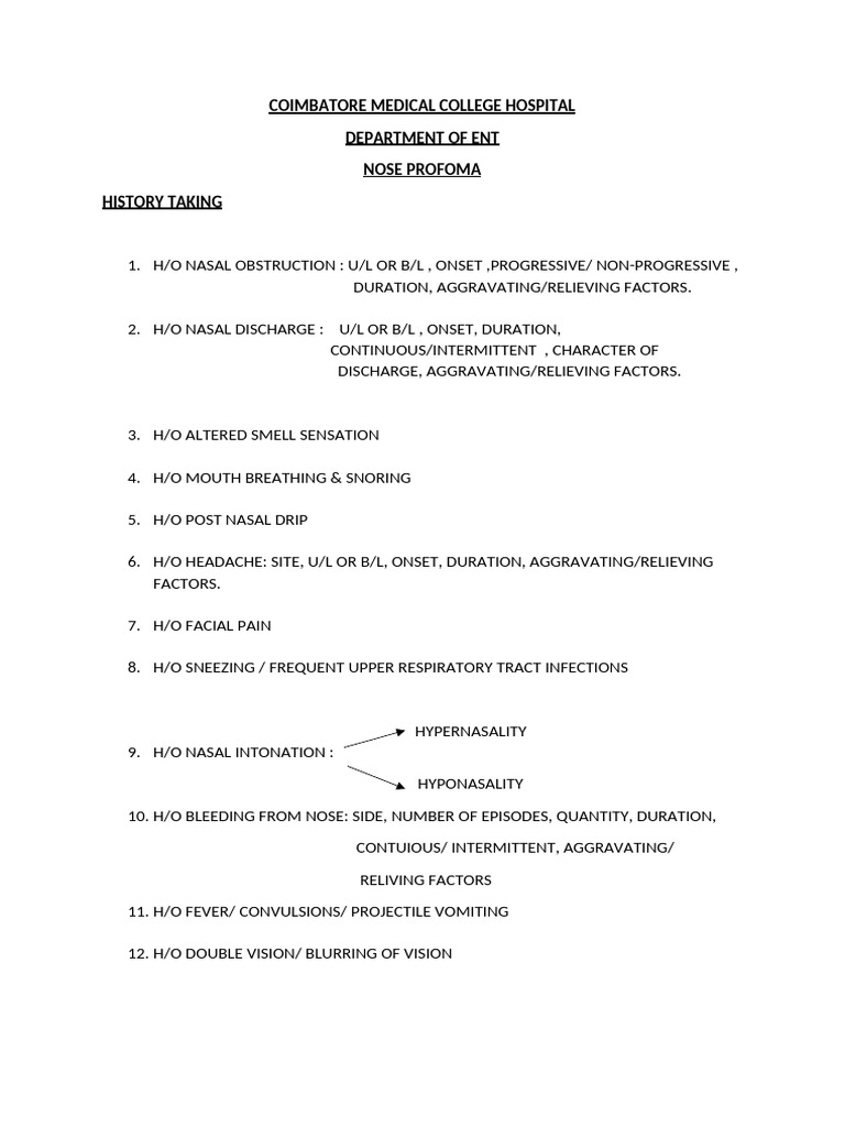 ENT Examination and Management Protocol | PDF | Human Nose ...