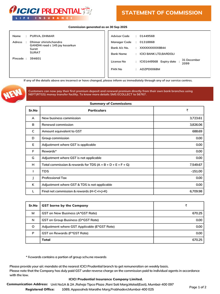 Commission Statement for Purva Dhimar | PDF | Payments | Money