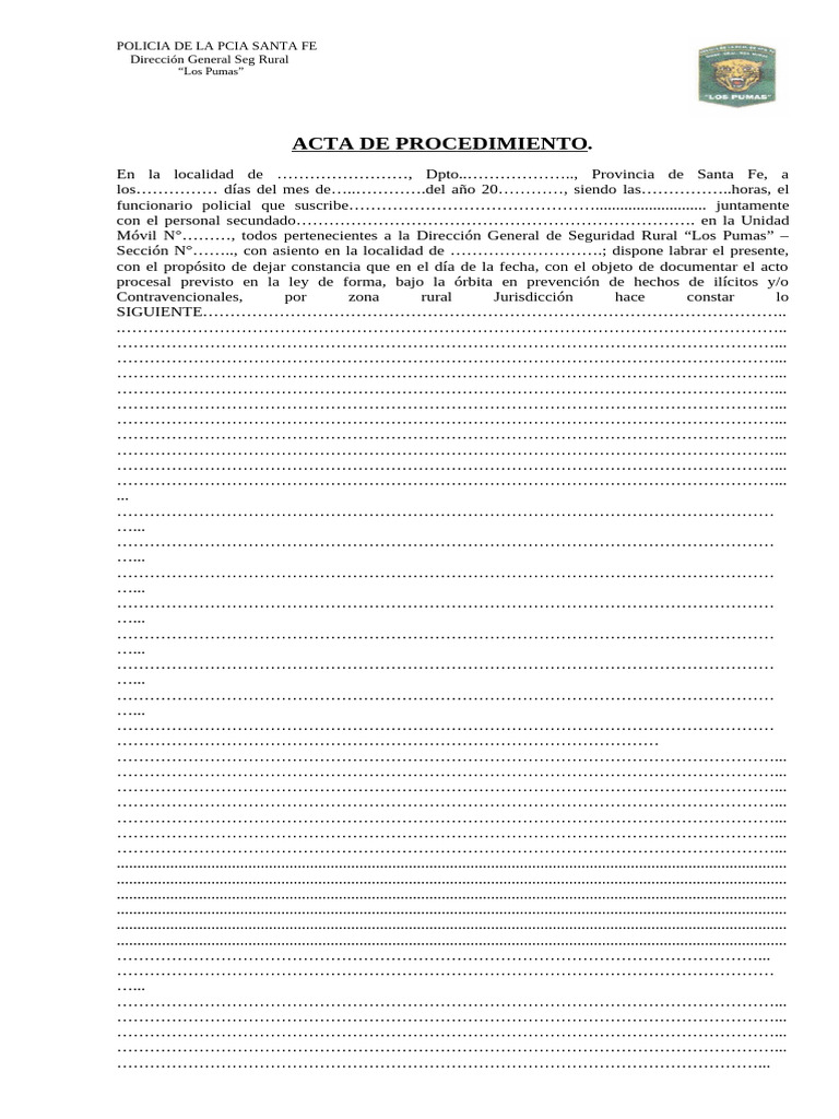 Acta de Procedimiento Policial Santa Fe | PDF | Justicia | Crimen y ...