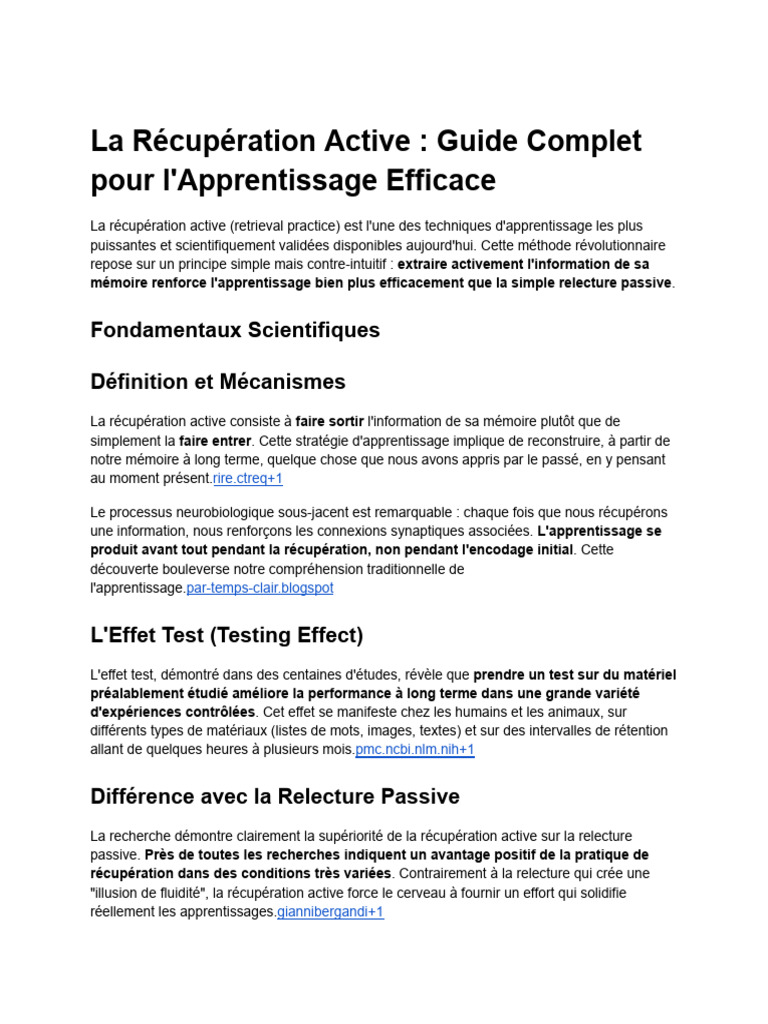 Récupération Active : Guide Pratique | PDF | Apprentissage | Mémoire