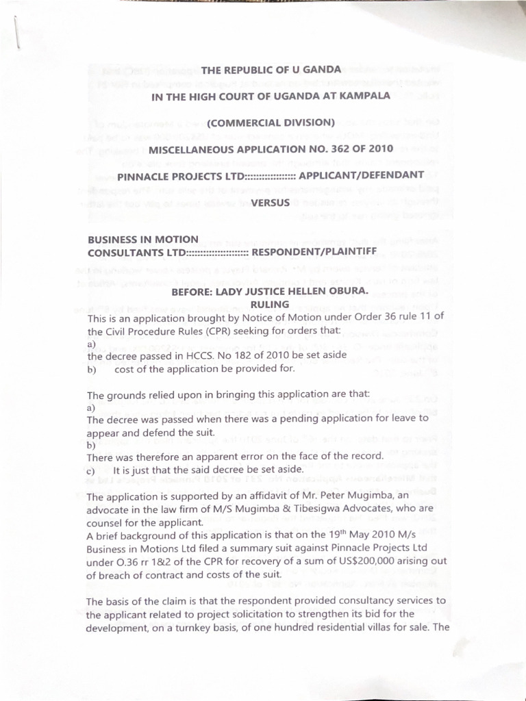 Pinnacle Projects vs. Business in Motion. | PDF