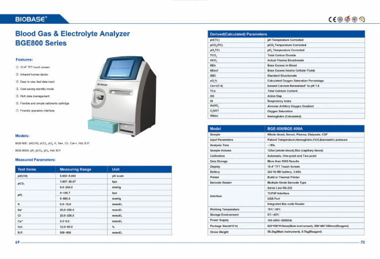 69-70 BGE800 Blood Gas & Electrolyte Analyzer | PDF