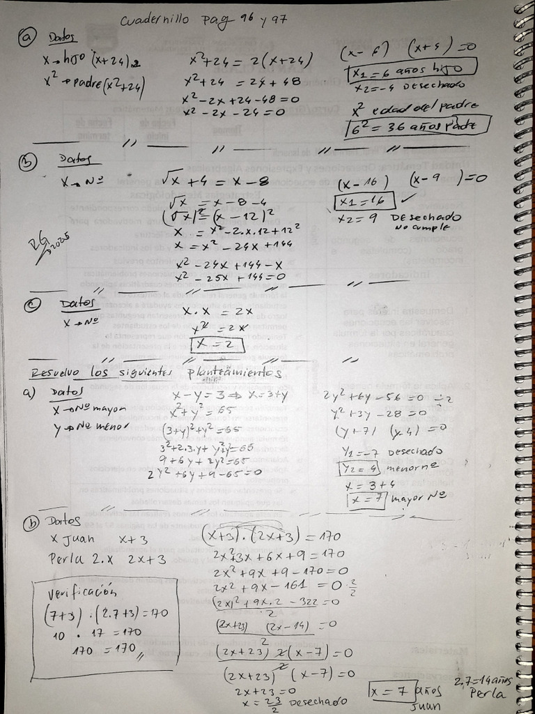 Problemas Ecuación Cuadrática Pag 96 y 97 | PDF