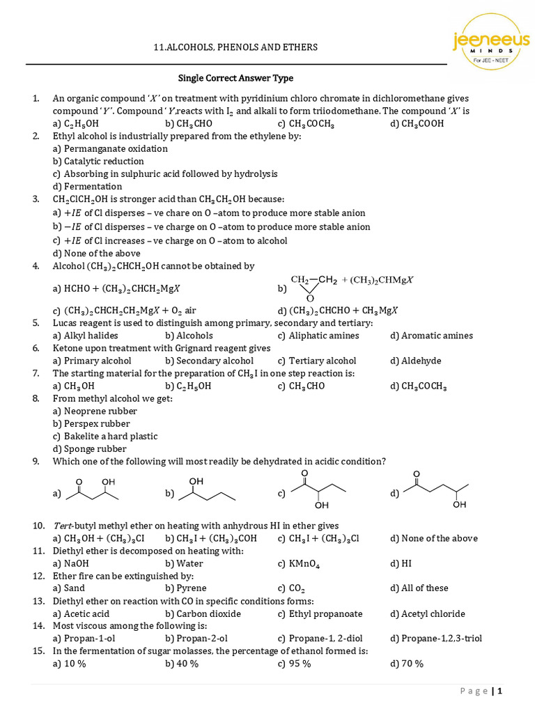 AlcohoIs, Phenols, and Ethers Quiz | PDF | Ether | Methyl Group