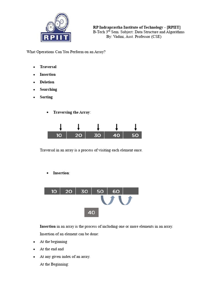 Array Operations: Insertion, Deletion, Search | PDF | Data Management ...