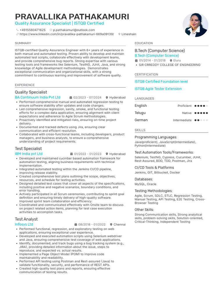 ISTQB Certified QA Specialist Resume | PDF | Software Testing | Agile ...