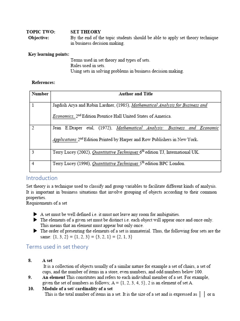 Set Theory for Business Decisions | PDF | Set (Mathematics) | Subset