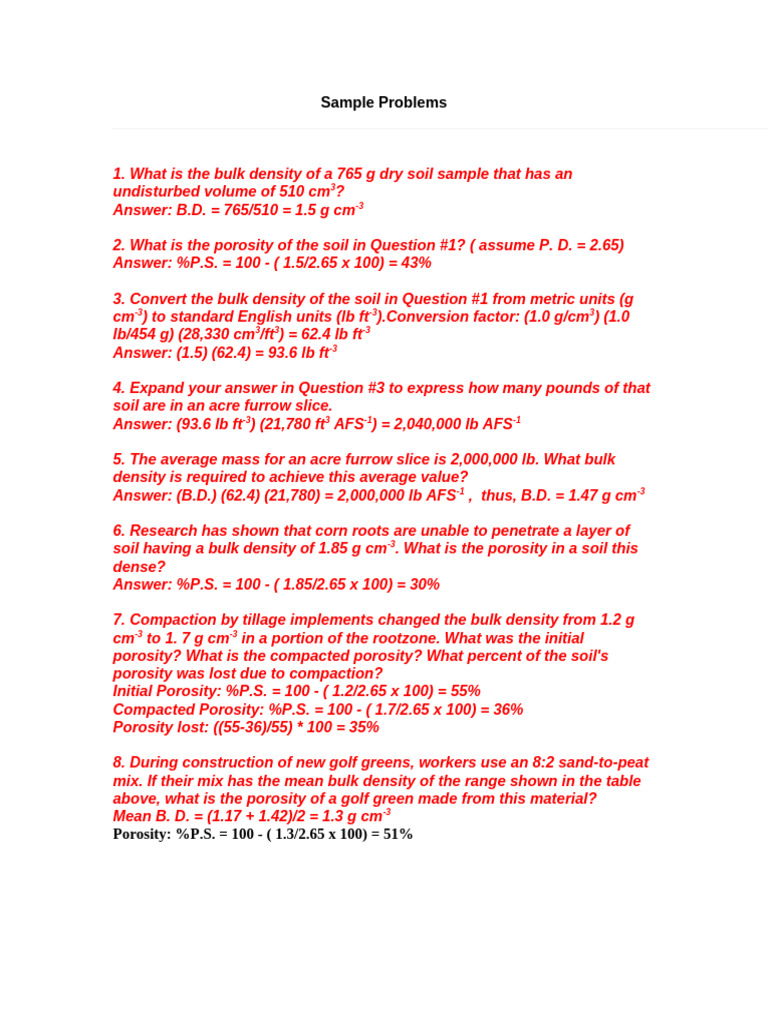 Soil Bulk Density and Porosity Calculations | PDF | Porosity | Soil