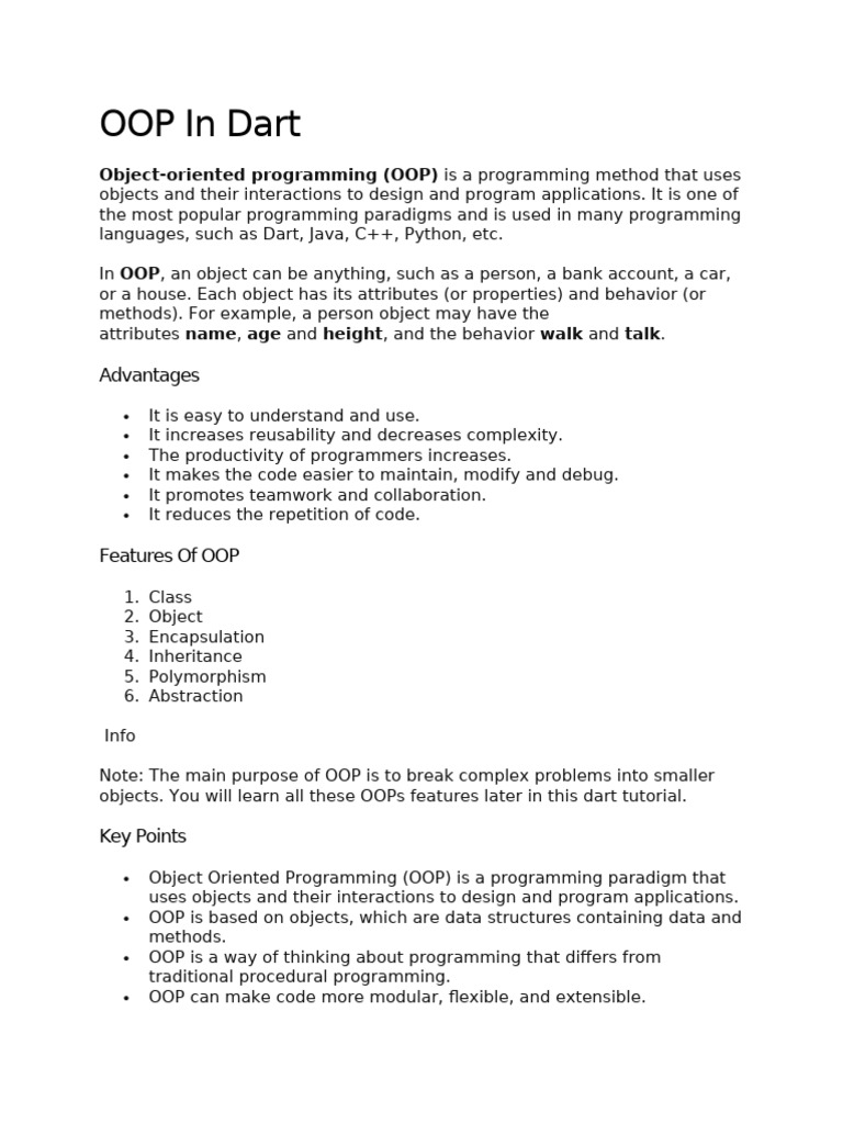 OOP Concepts in Dart Programming | PDF | Object Oriented Programming ...