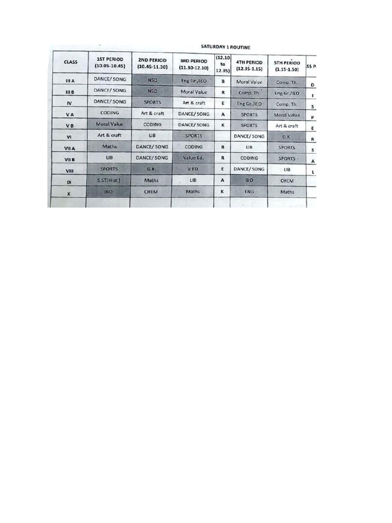 Saturday1 Time Table For Students | PDF