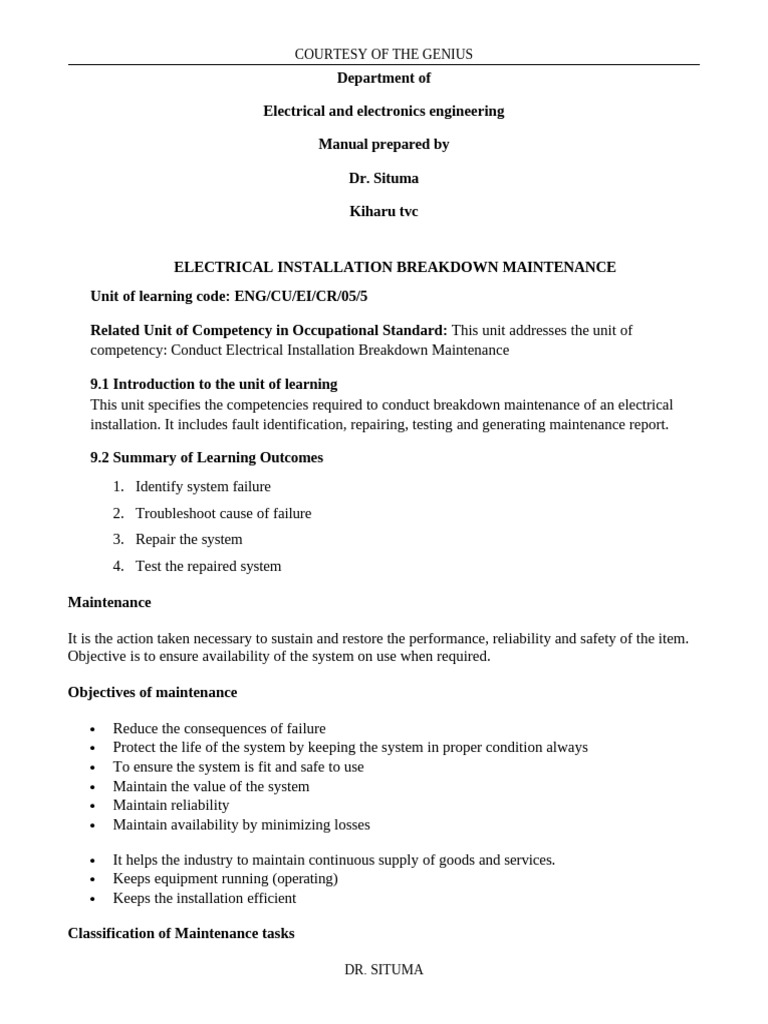 Electrical Installation Maintenance Guide | PDF | Reliability ...