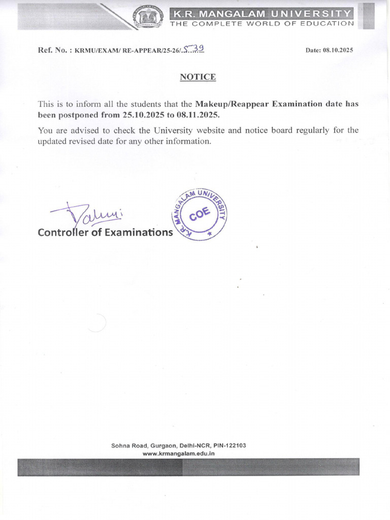 Exam Postponed Notice 25.10.2025 To 08.11.2025 | PDF