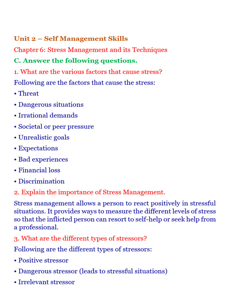 Stress Management Techniques and Benefits | PDF | Stress Management ...