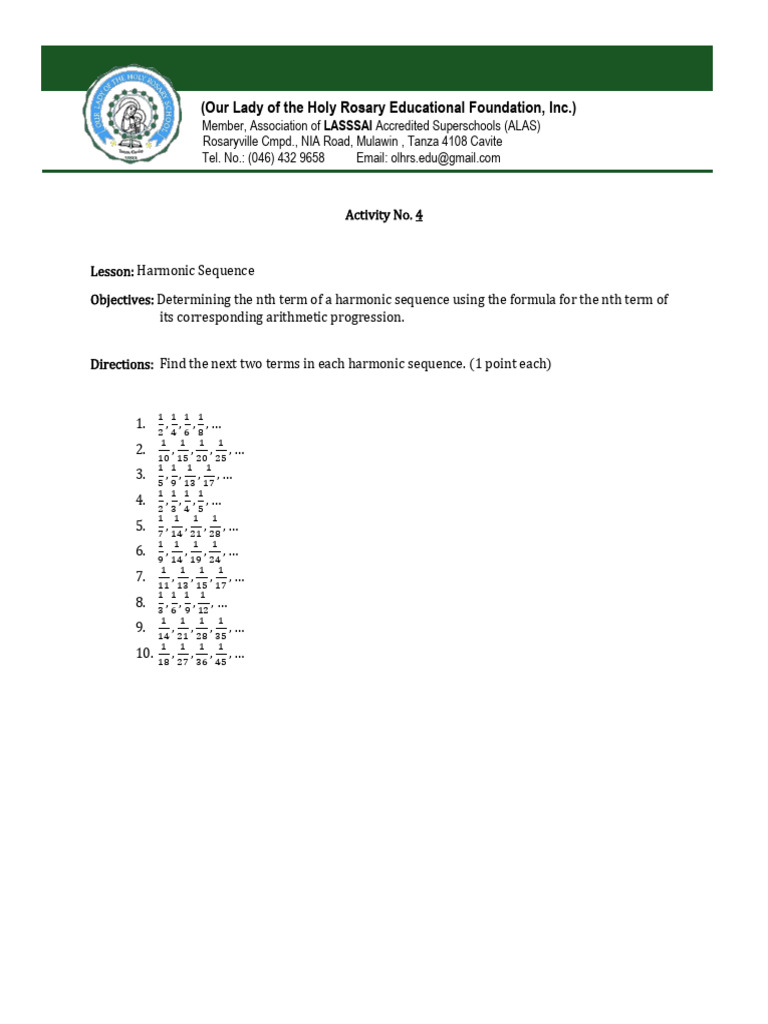 Activity+4 +Harmonic+Sequence | PDF
