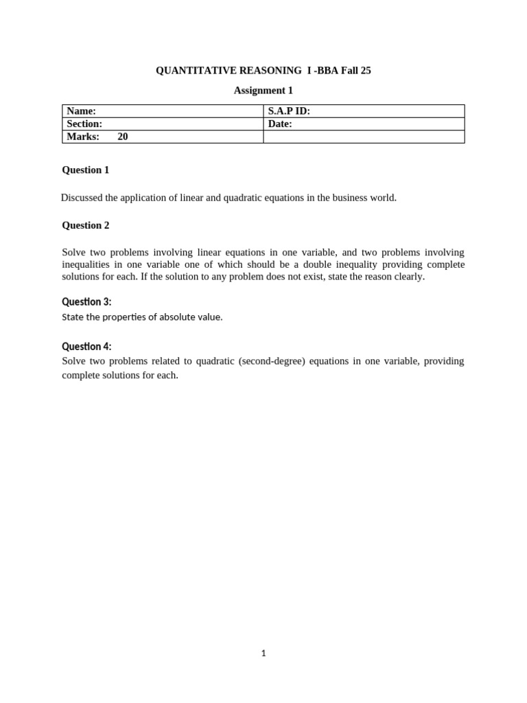 Quantitative Reasoning Assignment BBA | PDF