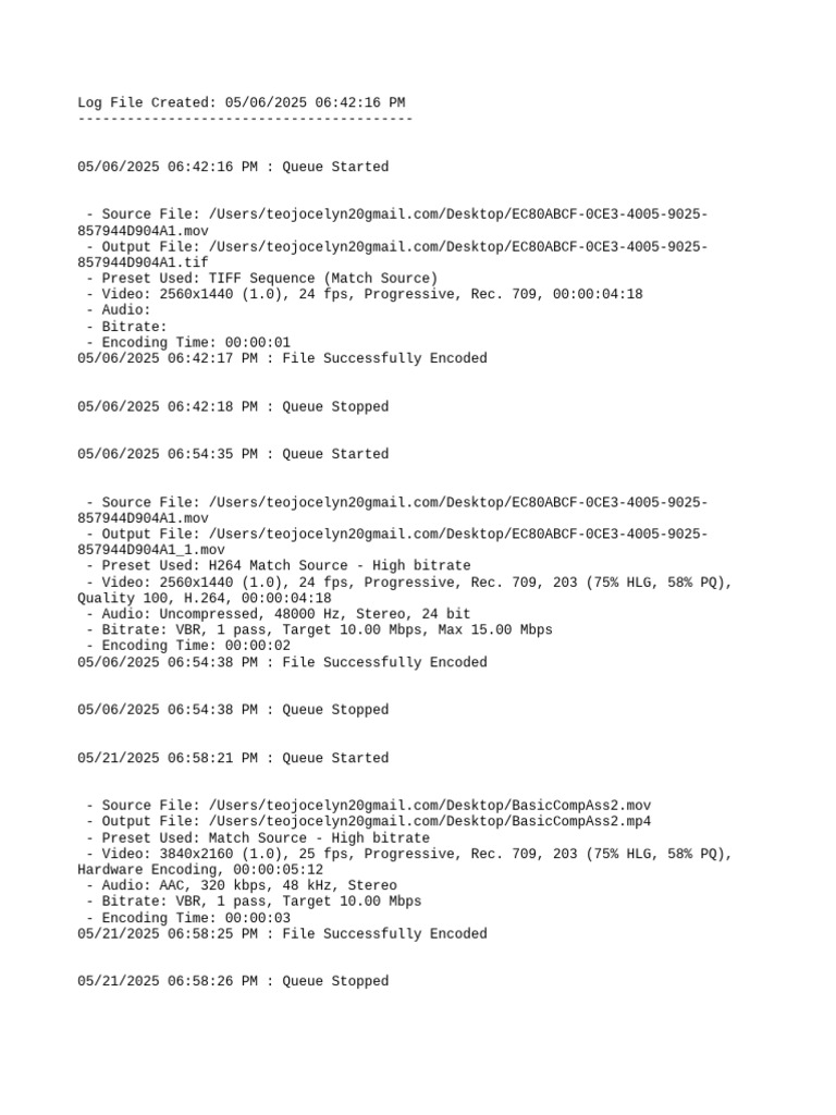 Video Encoding Log Summary | PDF | Display Technology | Digital Technology