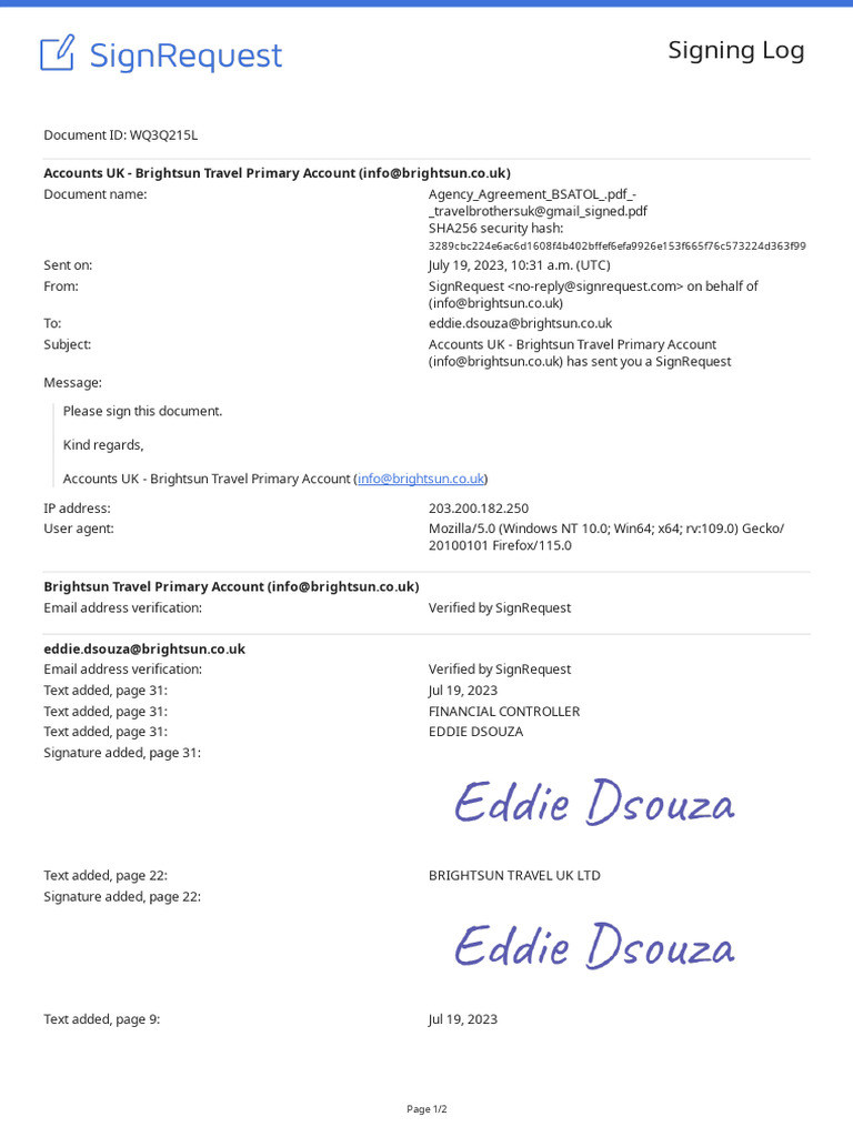 Agency Agreement BSATOL .PDF - Travelbrothersuk@Gmail Signed Signing ...