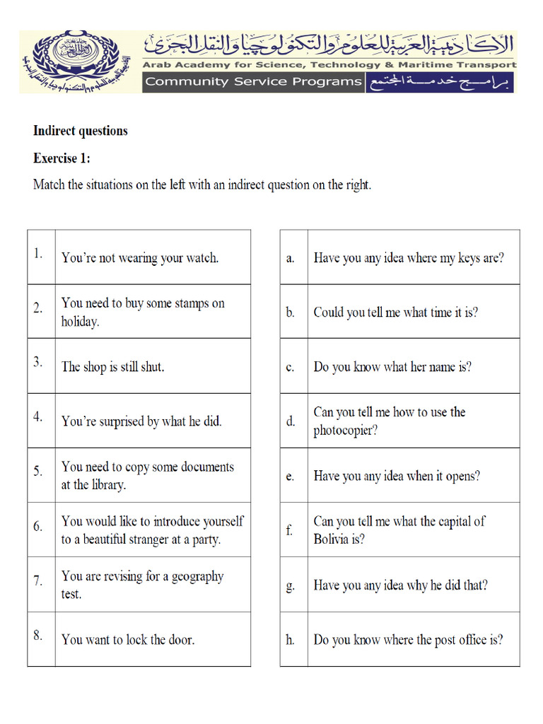 Indirect Questions Exercises | PDF