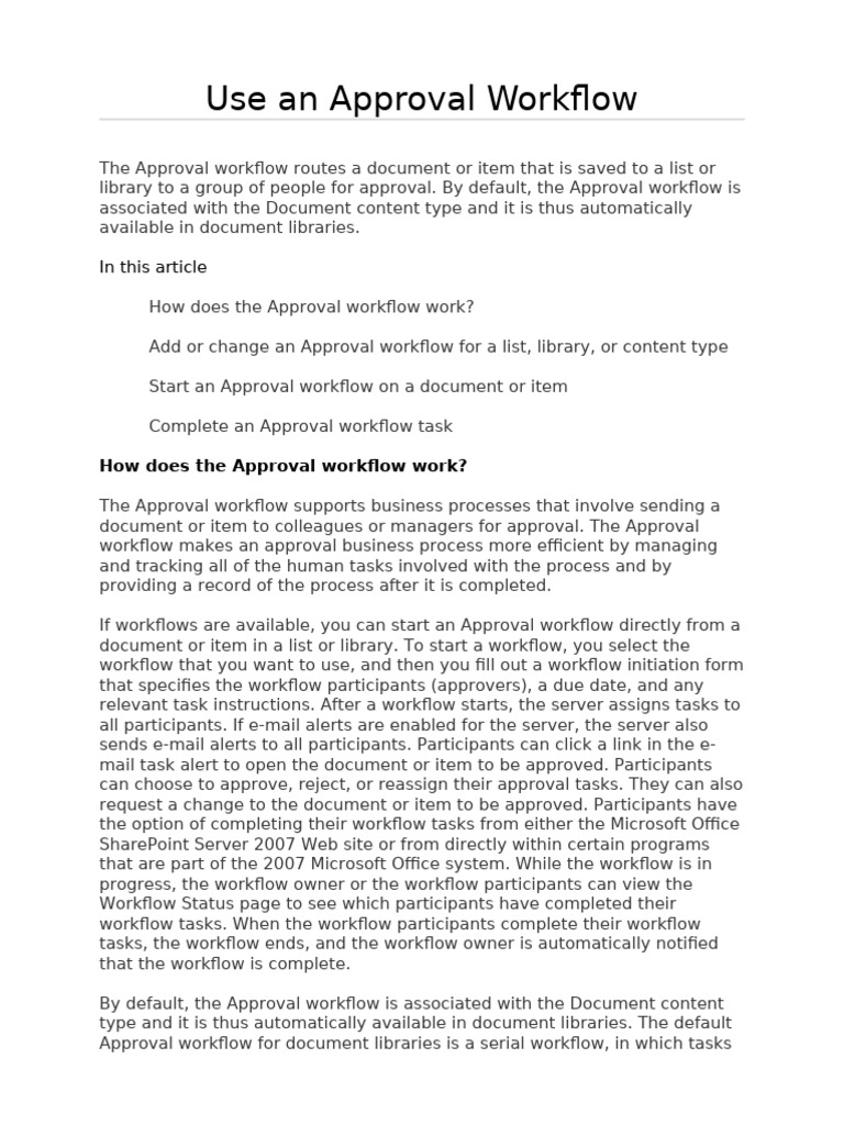Use An Approval Workflow | PDF | Share Point | Workflow
