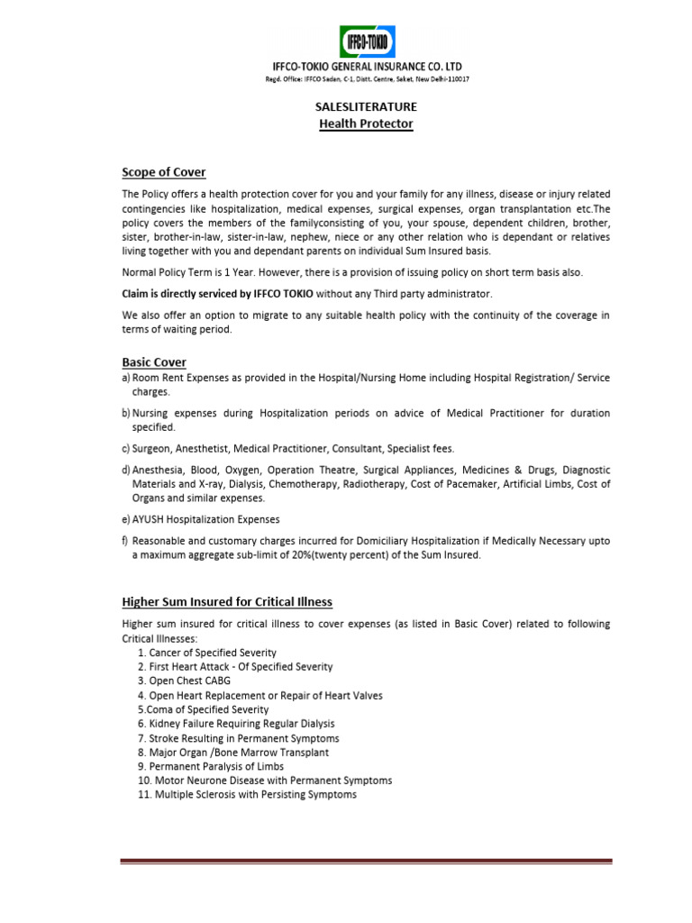 Health Protector Insurance Overview | PDF | Insurance | Hospital