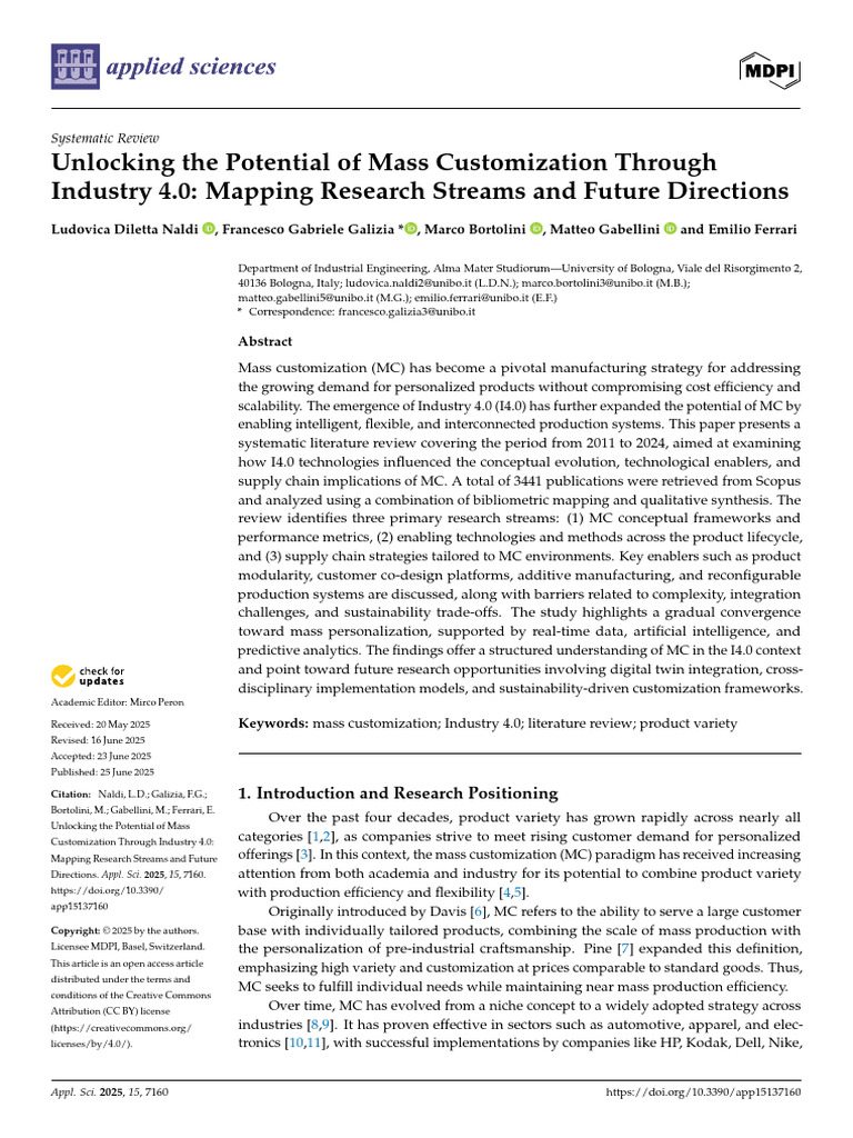 Mass Customization and Industry 4.0 Insights | PDF | Systematic Review ...