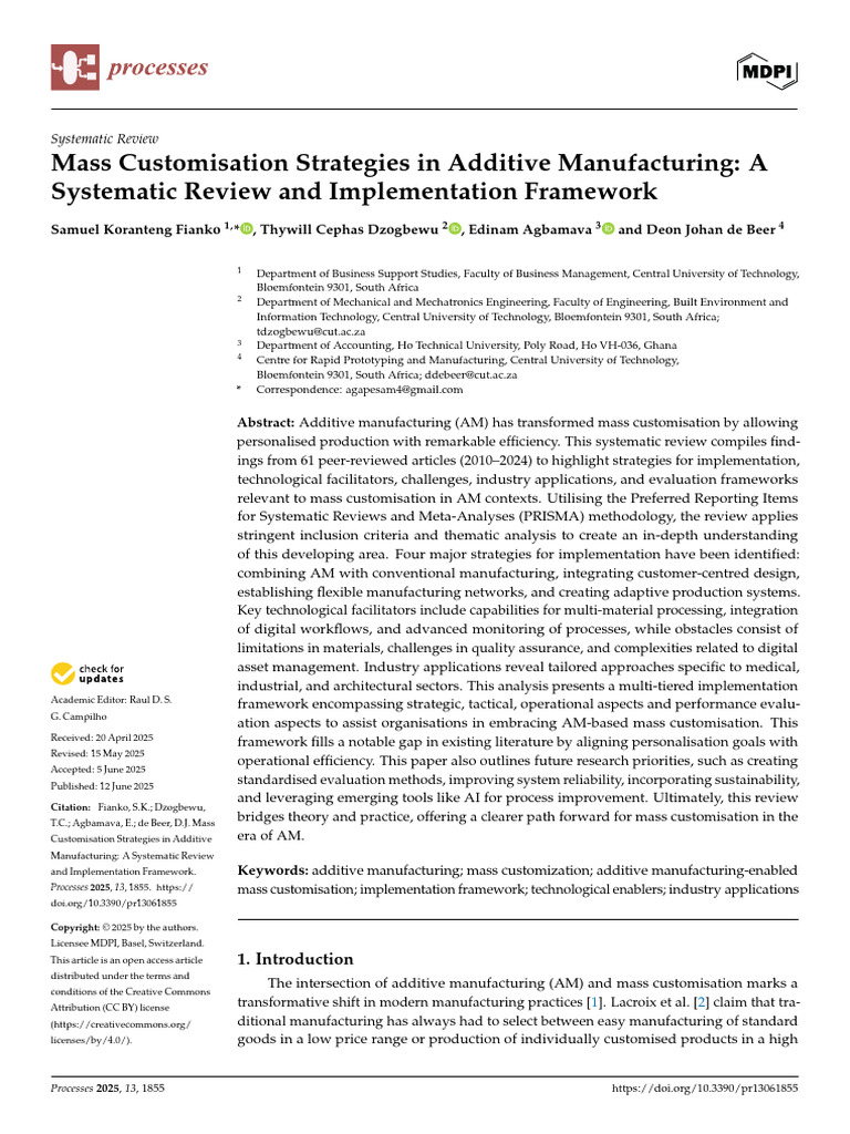 Mass Customisation Strategies in Additive Manufacturing A Systematic ...