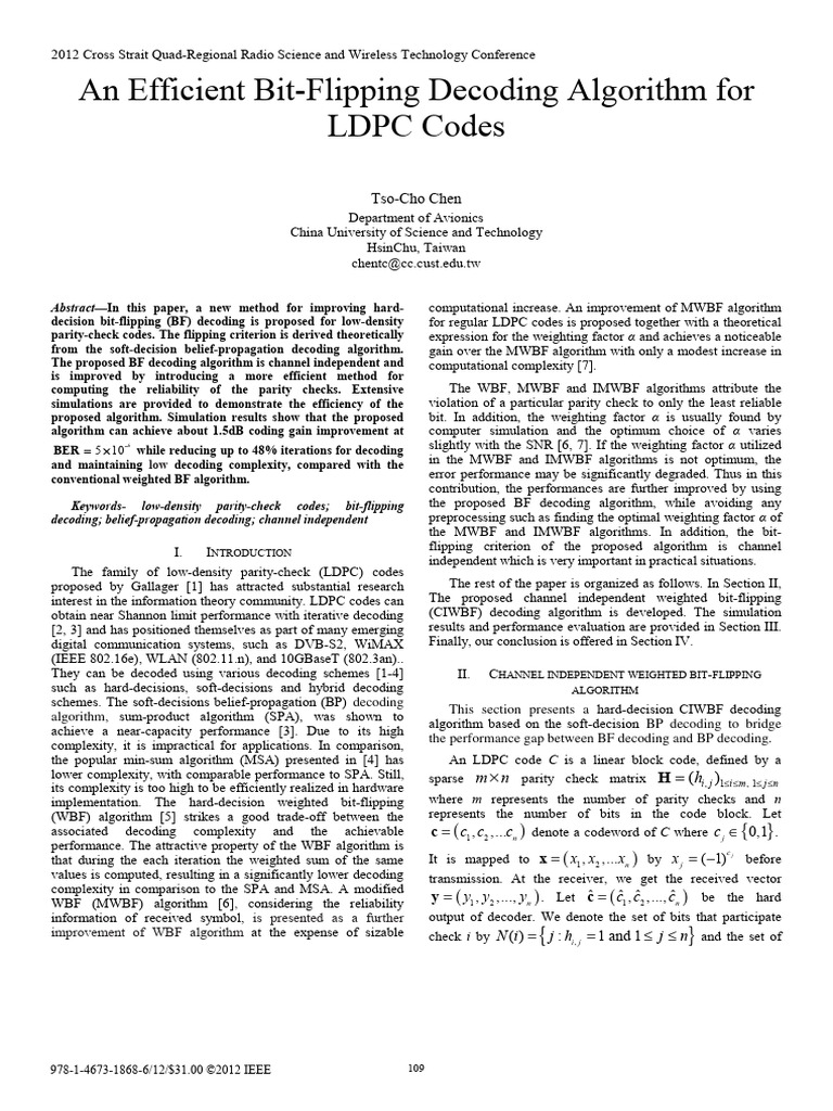 An Efficient Bit-Flipping Decoding Algorithm For LDPC Codes | PDF | Low ...