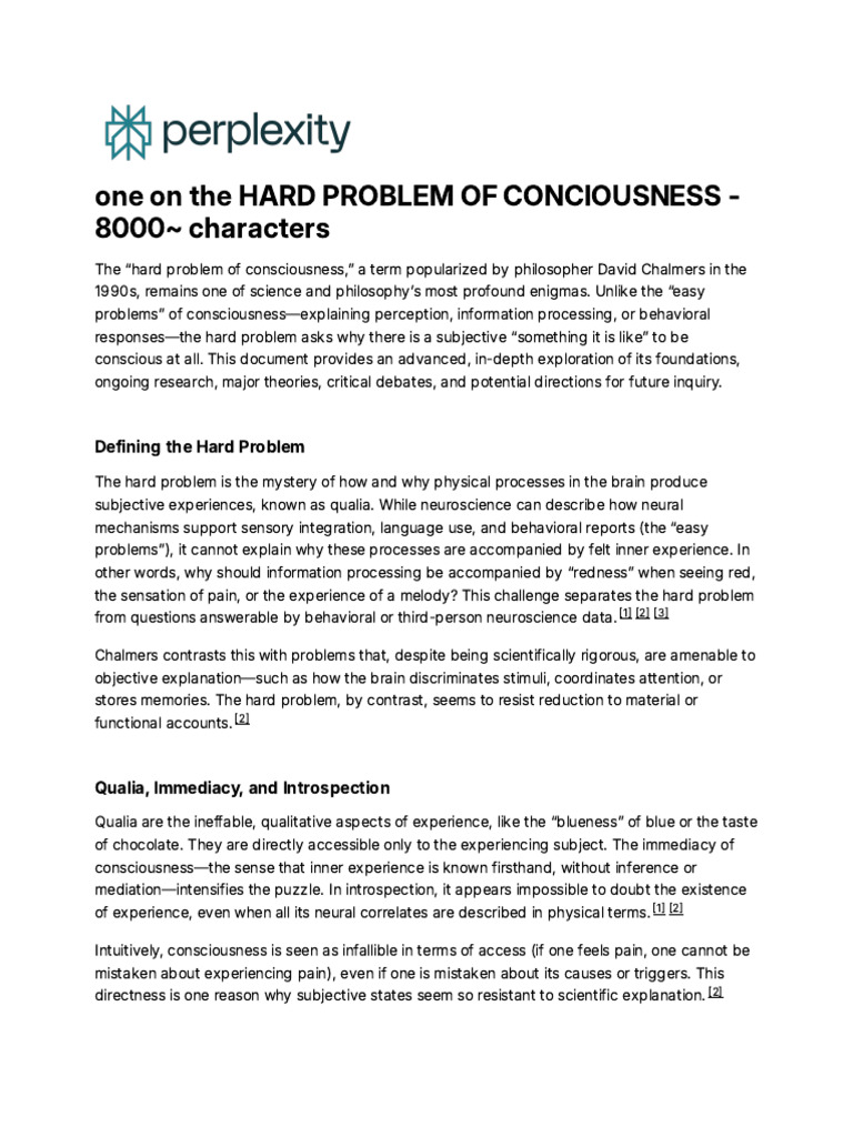 Hard Problem of Conciousness | PDF | Consciousness | Qualia