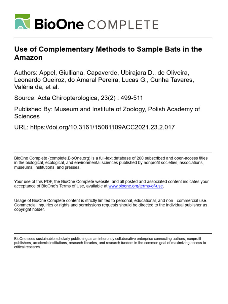 Bats in the Amazon: Sampling Methods Comparison | PDF | Bat | Amazon ...