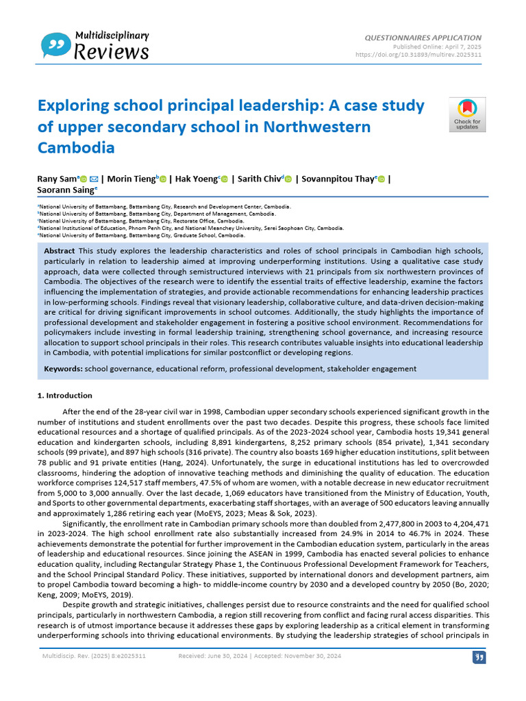 Exploring School Principal Leadership A Case Study of Upper Secondary ...