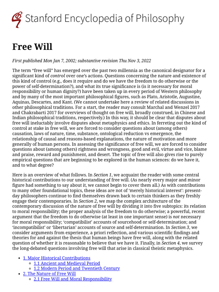 Overview of Free Will in Philosophy | PDF | Free Will | Reason